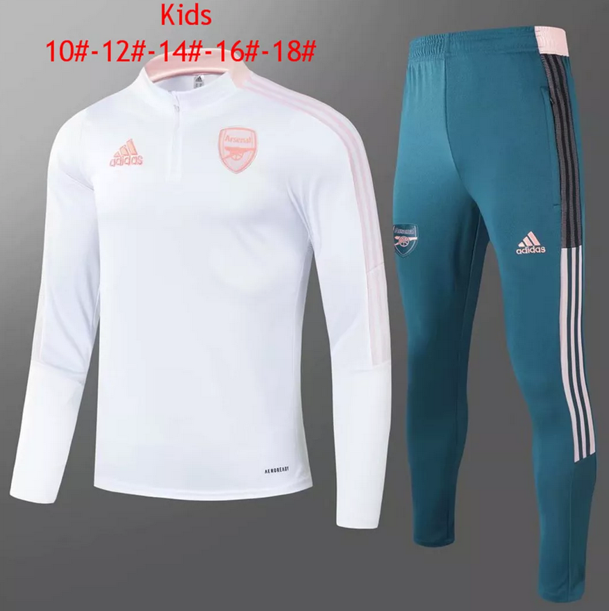 Kids 2021/22 Arsenal White Training Kits Youth Sweater with Pants